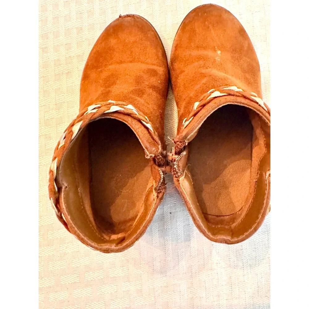 Wonder Nation Toddler Girls Western Fringe Ankle Boots Brown Size 7 Braided Trim